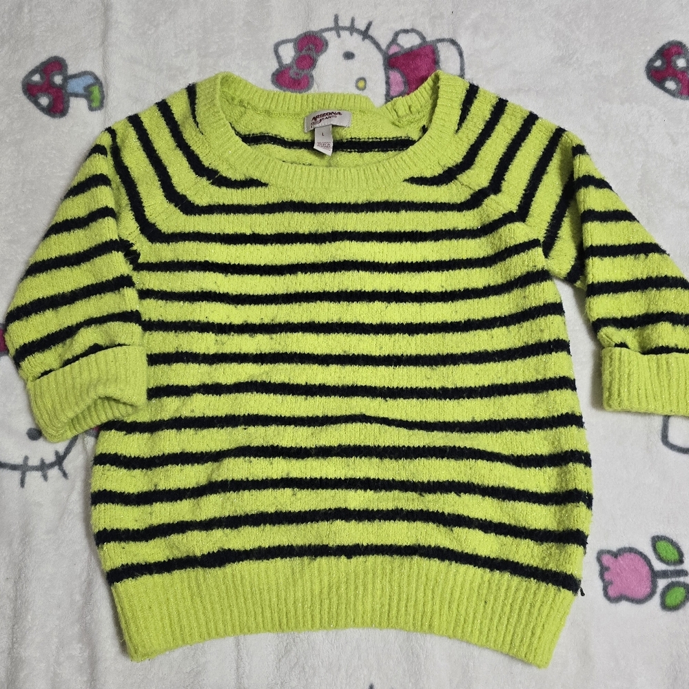 Arizona Jean Company Neon Green and Black Striped Sweater